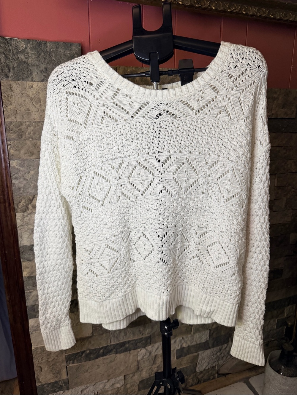 AMERICAN EAGLE OUTFITTERS Cream Crochet Open Knit Geometric Pullover Sweater XL